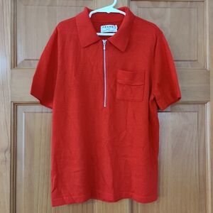 Frame Women's Cashmere Orange Half Zip Collar Shirt Sleeve Sweater Shirt Size S